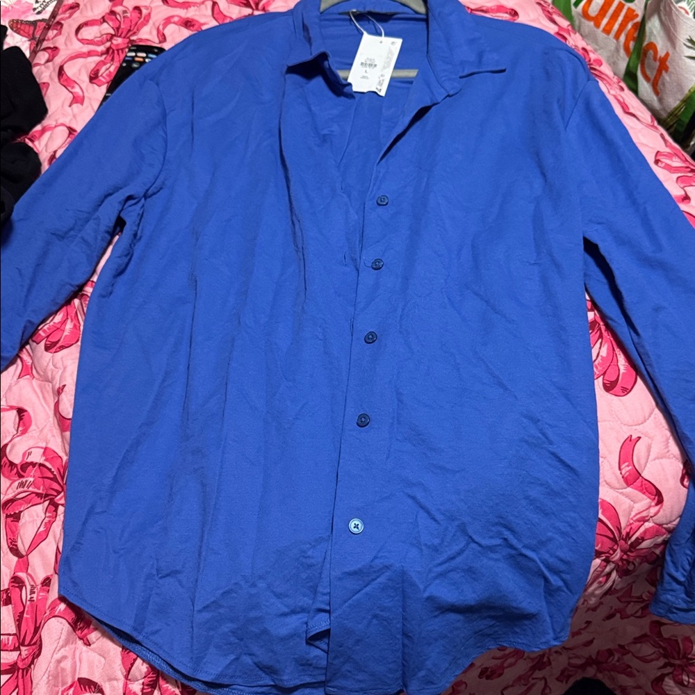 Primark Vibrant Blue Button-Up Shirt size Large